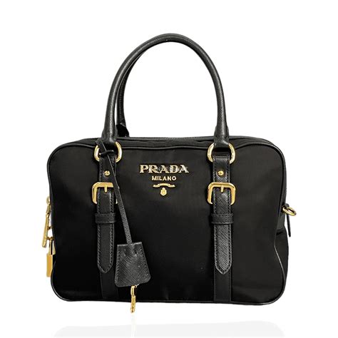 prada bauletto tessuto saffiano|Prada Tessuto Nylon Black Saffiano Medium Handbag Satchel.